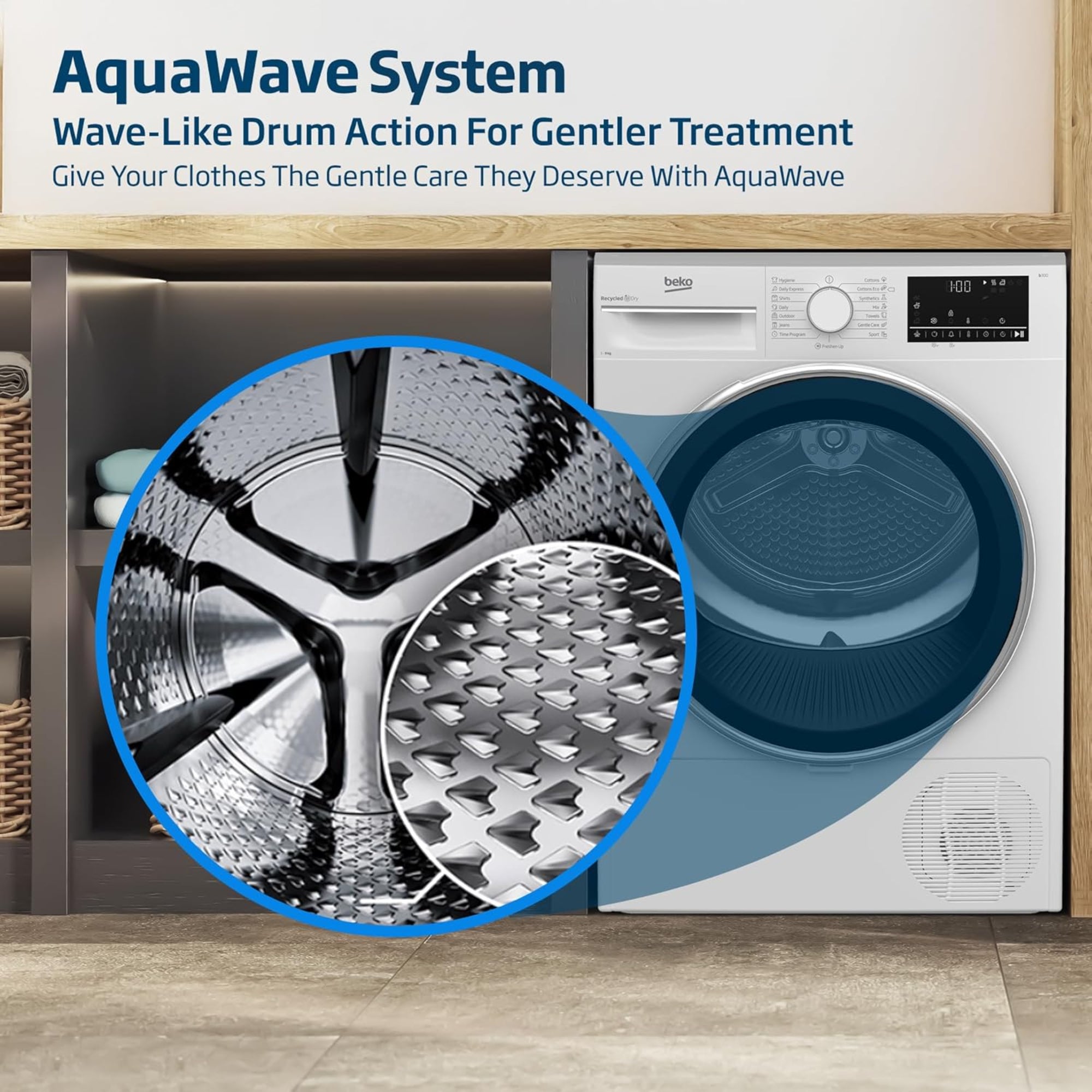 Beko Condenser Tumble Dryer 9 kg – AquaWave Sensor Drying & 15 Programmes DC9W