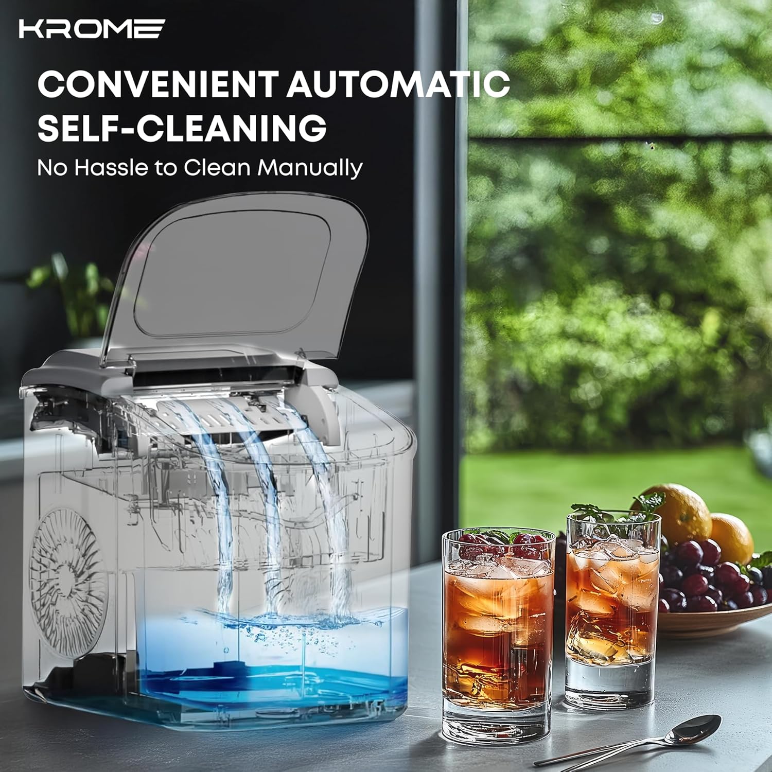 Krome Countertop Ice Maker Machine with LED Display, Auto Clean Function, 9 Bullet Ice Cubes per Cycle, Ice Scoop Included, Portable Stainless Steel Ice Machine for Home, Bar and Party Use KR-IM12SH