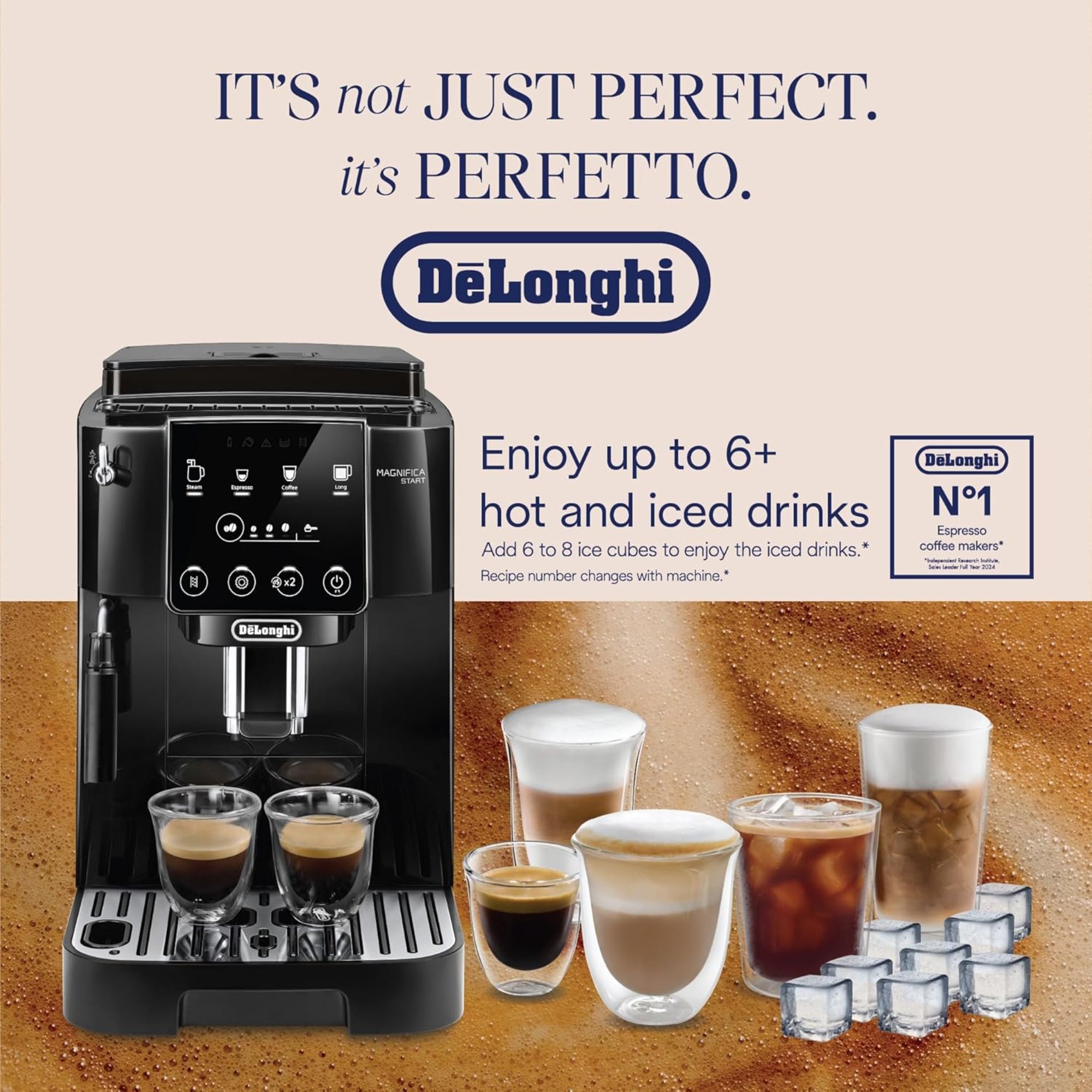 De'Longhi Magnifica Start Fully Automatic Espresso Machine  13 Grinder Settings Manual Milk Frother Twin Shot 5+ Beverages ECAM222.20.B