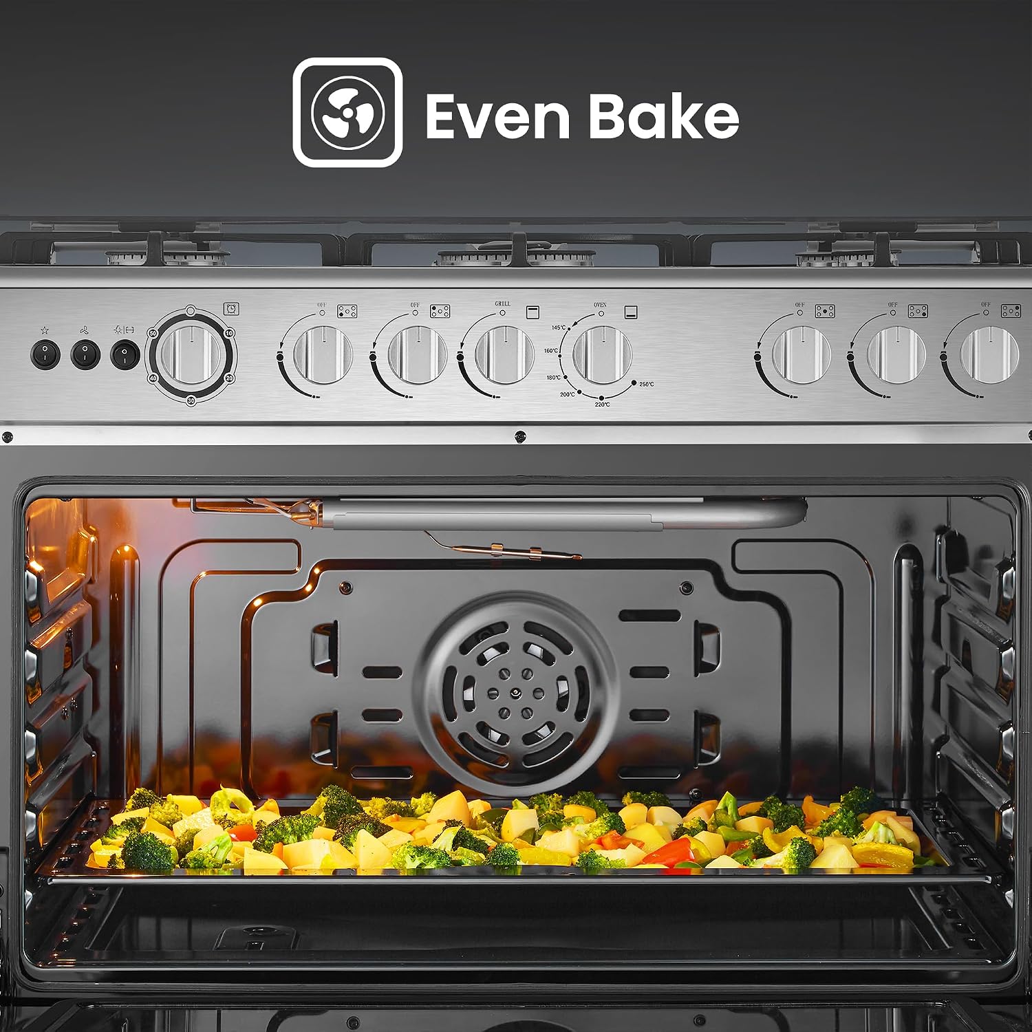 Hisense HFG90335RX 90 cm Freestanding Gas Cooker, 5 Gas Burners with Flame Failure Device, Cast Iron Pan Support, Auto Ignition, Stainless Steel