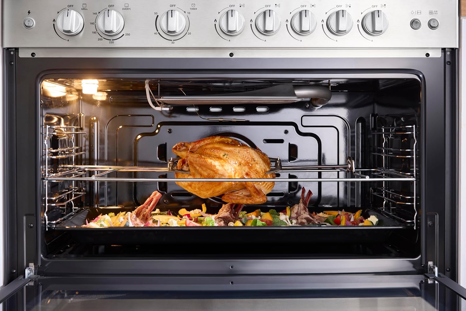 Midea 90x60cm Freestanding Cooker, Full Gas Cooking Range with 5 Burners, Automatic Ignition & Full Safety, Cast Iron Pan Support, Stainless Steel Finish, Separate Knob for Oven & Grill MFO-MG36LE-SS
