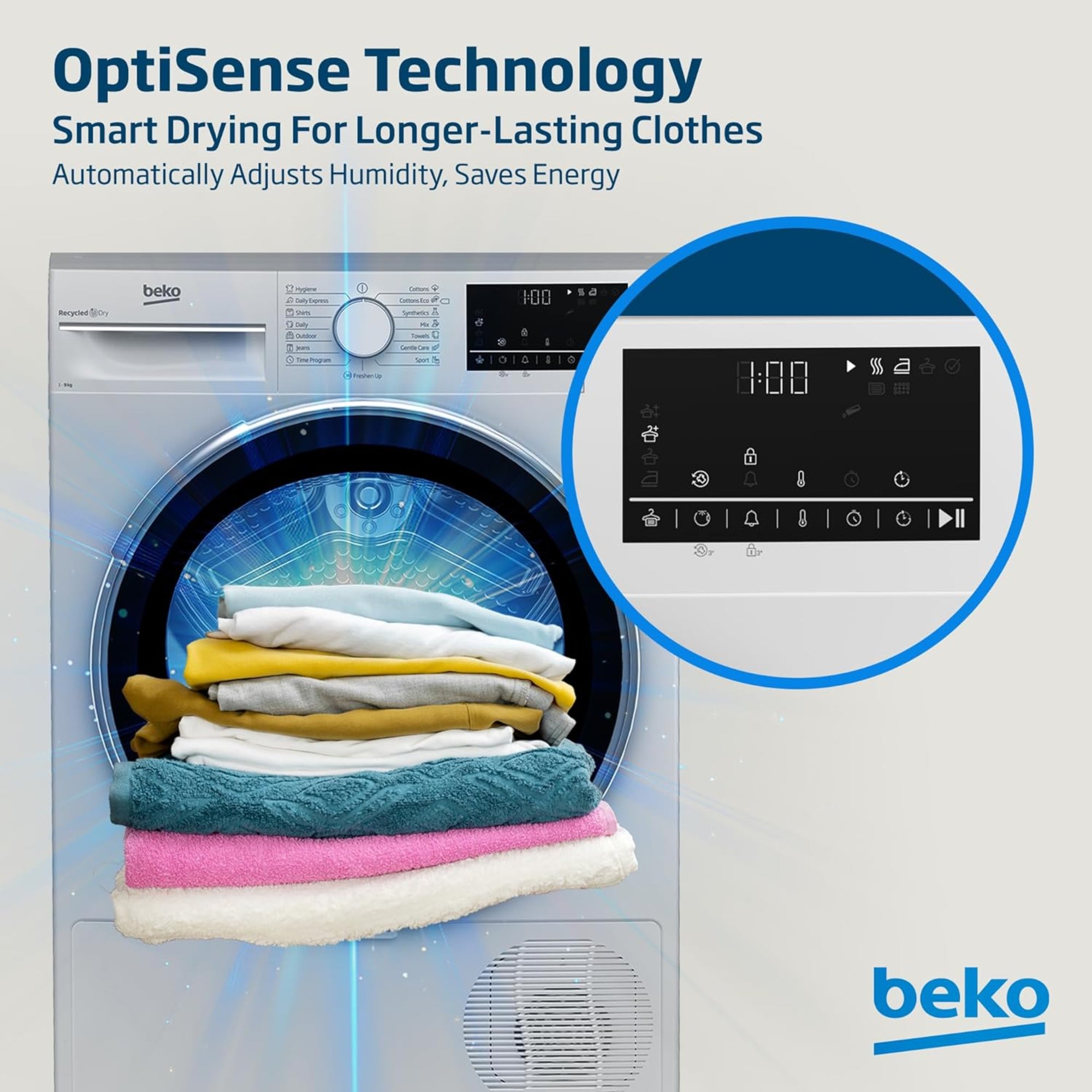 Beko Condenser Tumble Dryer 9 kg – AquaWave Sensor Drying & 15 Programmes DC9W