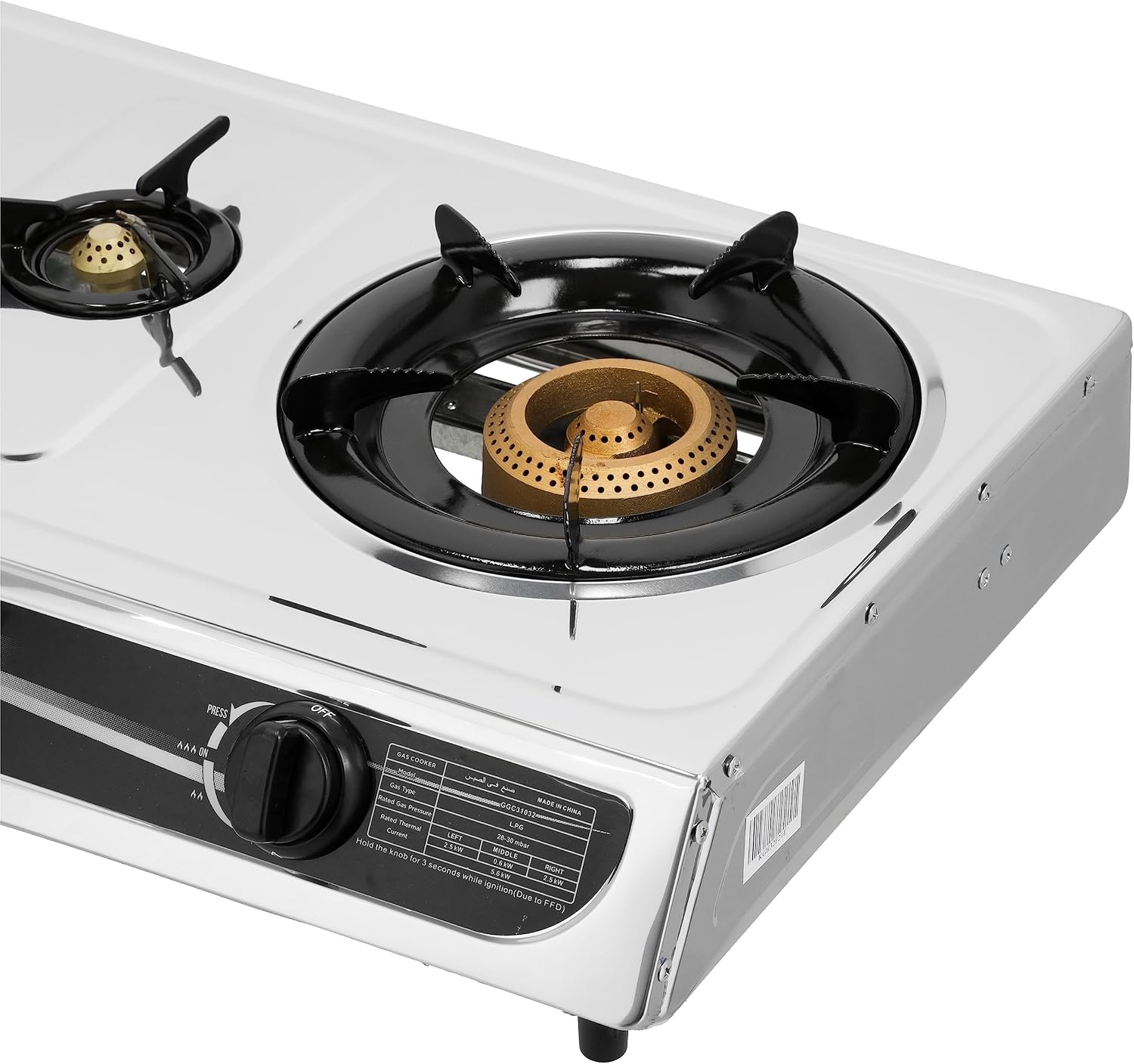Geepas Stainless Steel Gas Cooker, Auto Piezo Ignition, Triple Gas Burner | Low Gas Consumption | FFD | Cast Iron Mixing Tube