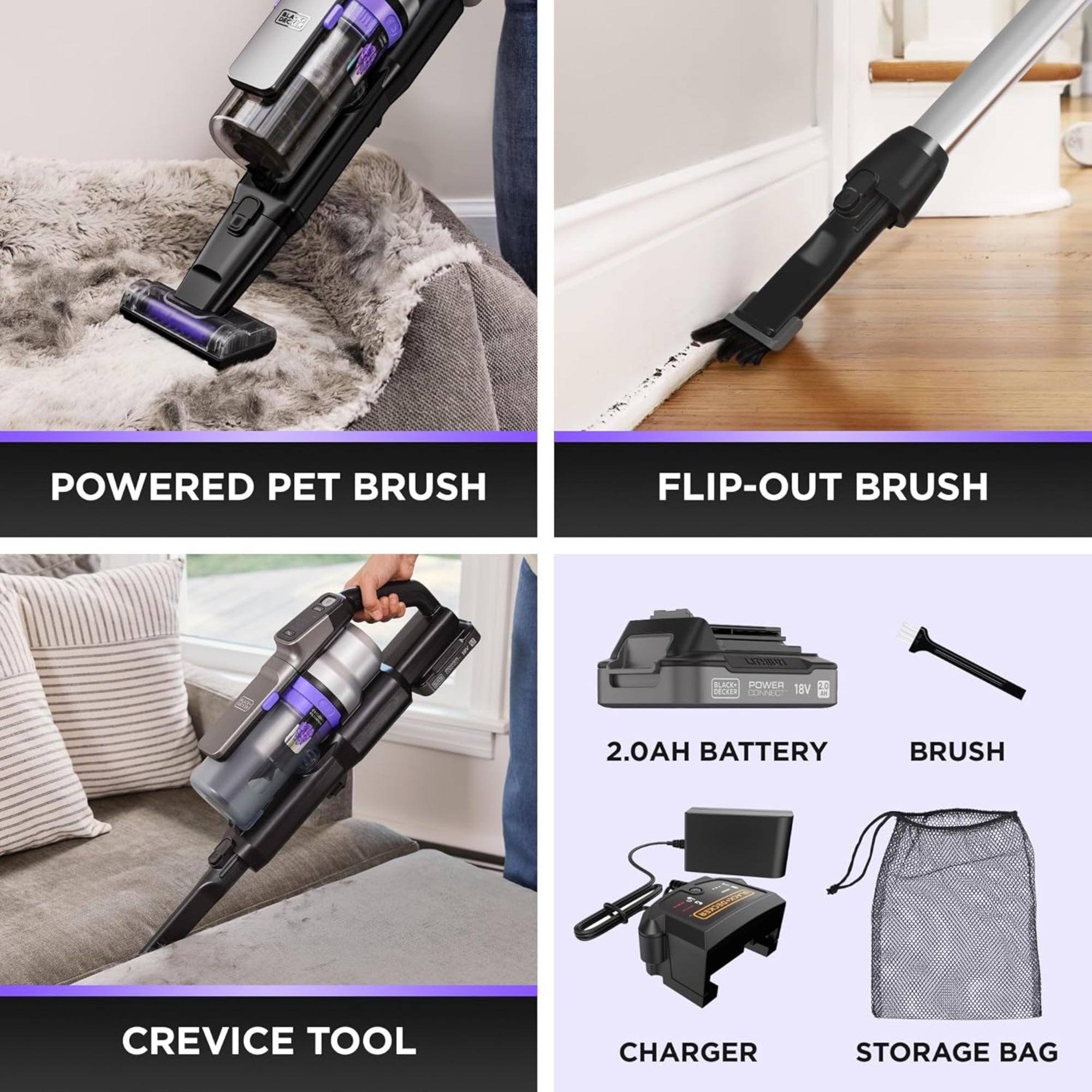 BLACK+DECKER PowerSeries Premier Cordless Stick Vacuum Cleaner 18V 72 Minutes Runtime Anti-Tangle Brush BSV520BRP-GB