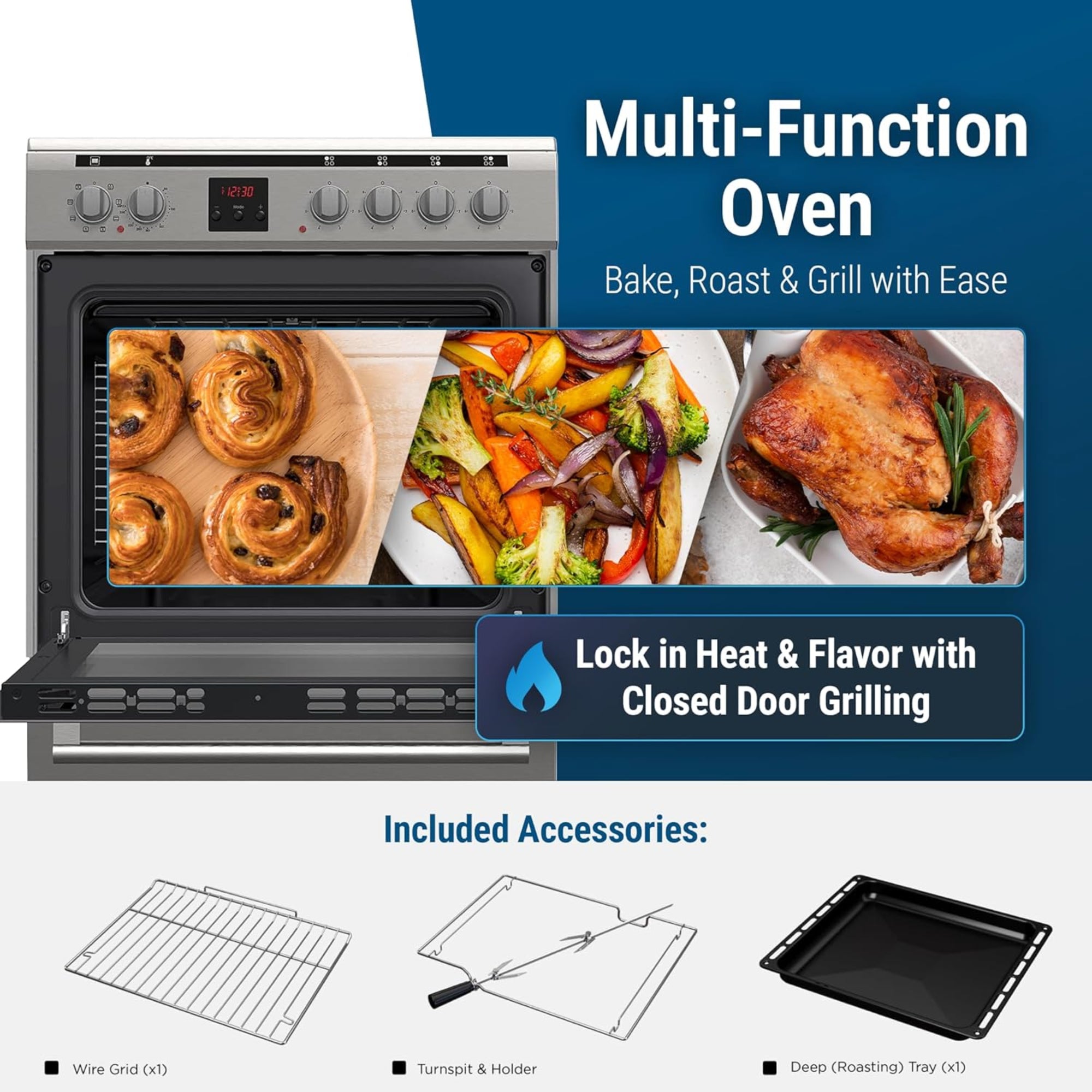 Daewoo Freestanding Ceramic Electric Cooker 60×60cm  – 4 Zones Convection Oven Stainless Steel DCC-S664HF