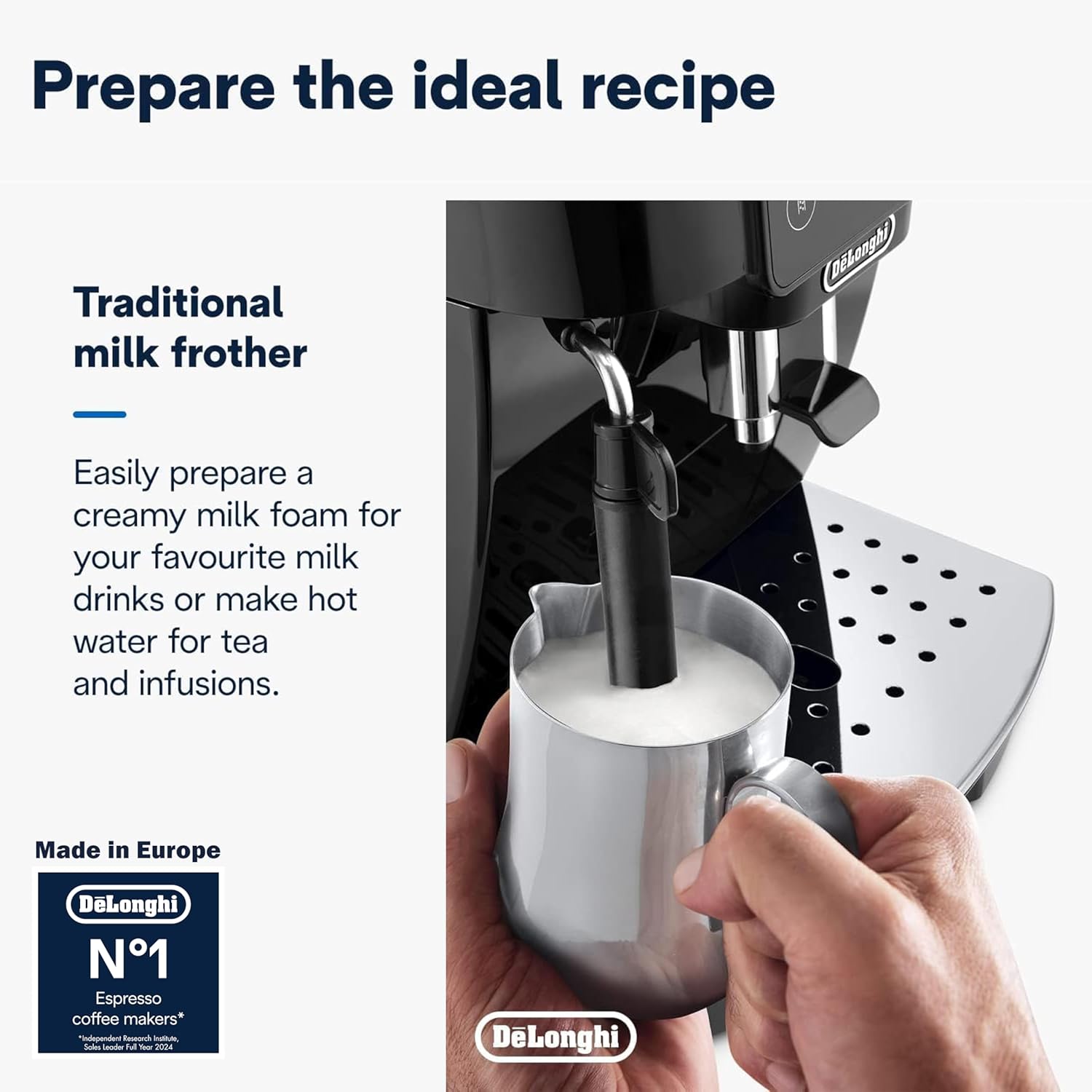 De'Longhi Magnifica Start Fully Automatic Espresso Machine  13 Grinder Settings Manual Milk Frother Twin Shot 5+ Beverages ECAM222.20.B