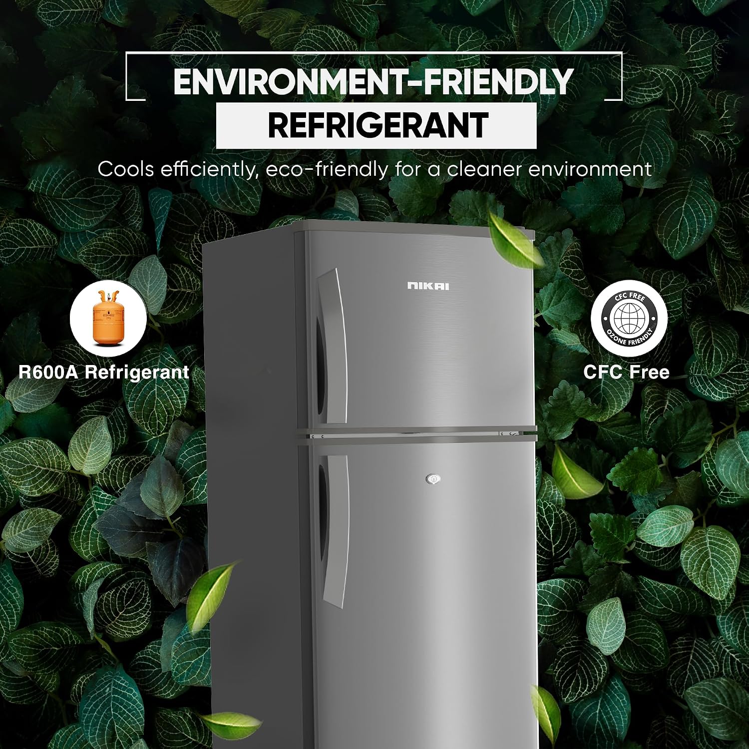 Nikai 450L Gross/311 Net, Double Door Refrigerator, with Vegetable Crisper & Adjustable Glass Shelves, Convenient Defrosting and Temperature Control, For Kitchen, Bedroom, Office & Hotels - NRF450DN5S