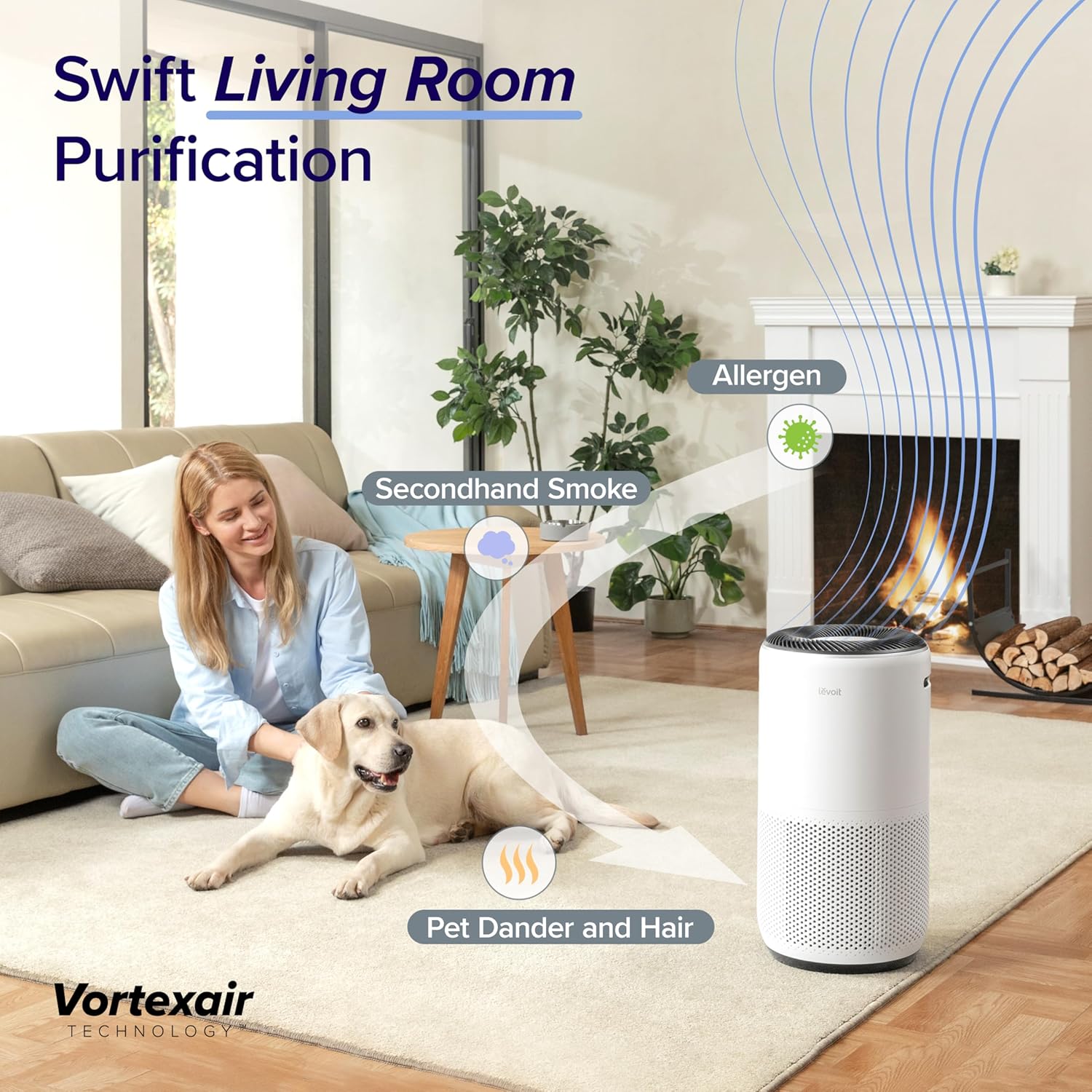 LEVOIT Air Purifiers for Large Home Bedroom 83m², CADR 400m³/h, Alexa Enabled, HEPA Filter with PM2.5 Intelligent Air Quality Sensor, Removes 99.97% Pollen Allergy Dust Smoke Pet, Auto Mode, White