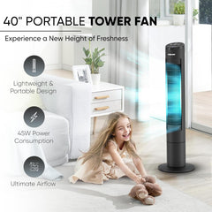 Nikai (Renewed) 40" Tower Fan, LED Touch Panel, Remote, 80° Oscillation, 12-Hour Timer, Quiet, Energy Efficient – Black NTOF4001RL