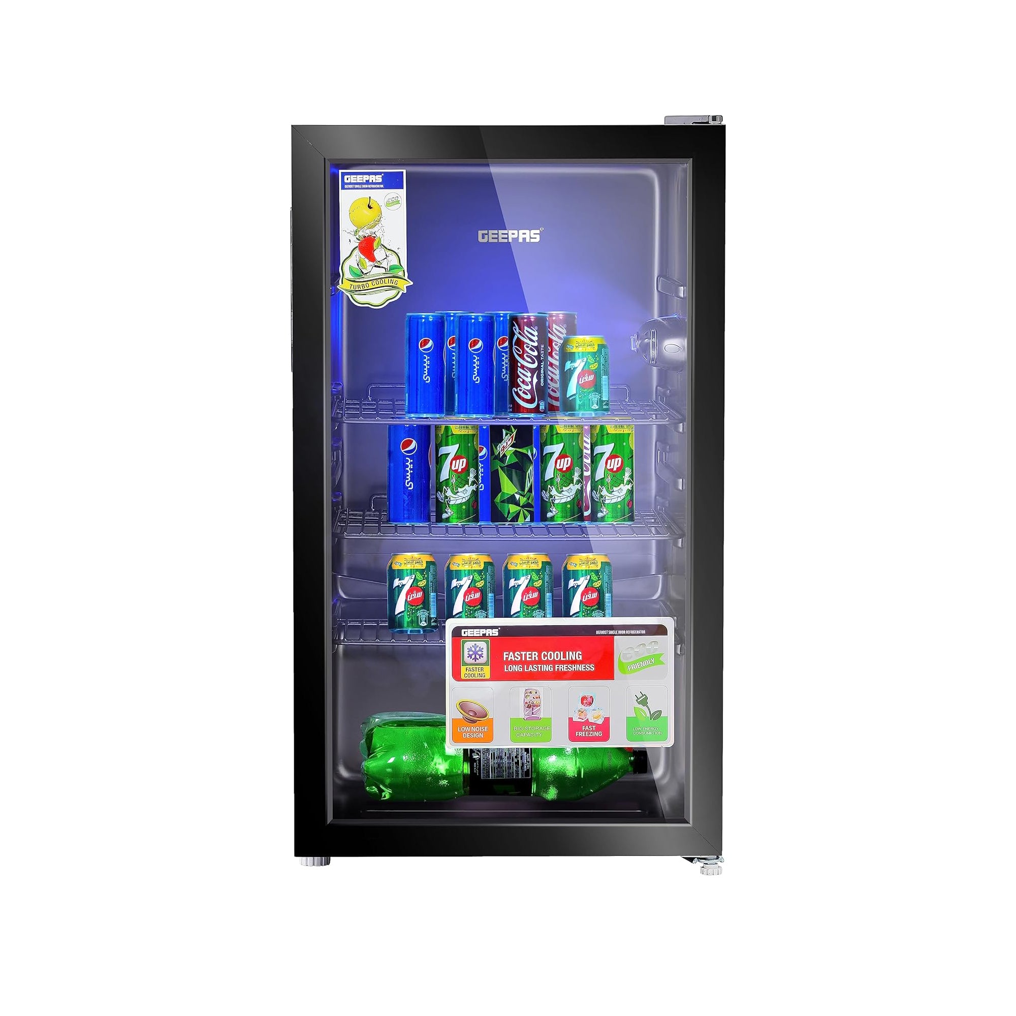 Geepas Showcase Chiller 120L – Quick Cooling Low-E Glass Door & Low Noise GSC1223B