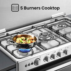 Hisense HFG90335RX 90 cm Freestanding Gas Cooker, 5 Gas Burners with Flame Failure Device, Cast Iron Pan Support, Auto Ignition, Stainless Steel