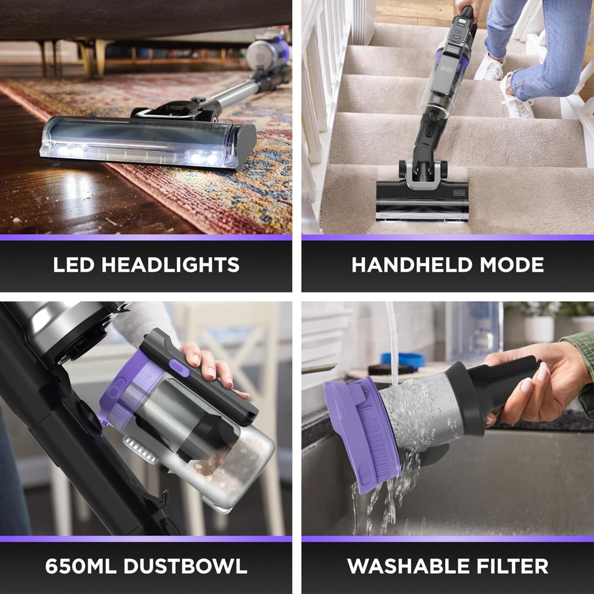 BLACK+DECKER PowerSeries Premier Cordless Stick Vacuum Cleaner 18V 72 Minutes Runtime Anti-Tangle Brush BSV520BRP-GB