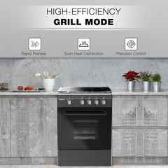 Nikai 50x55 Gas Cooker – 4 Burners Oven & Grill Full Safety Rapid Preheat Free Standing U3110NBFS (Black)