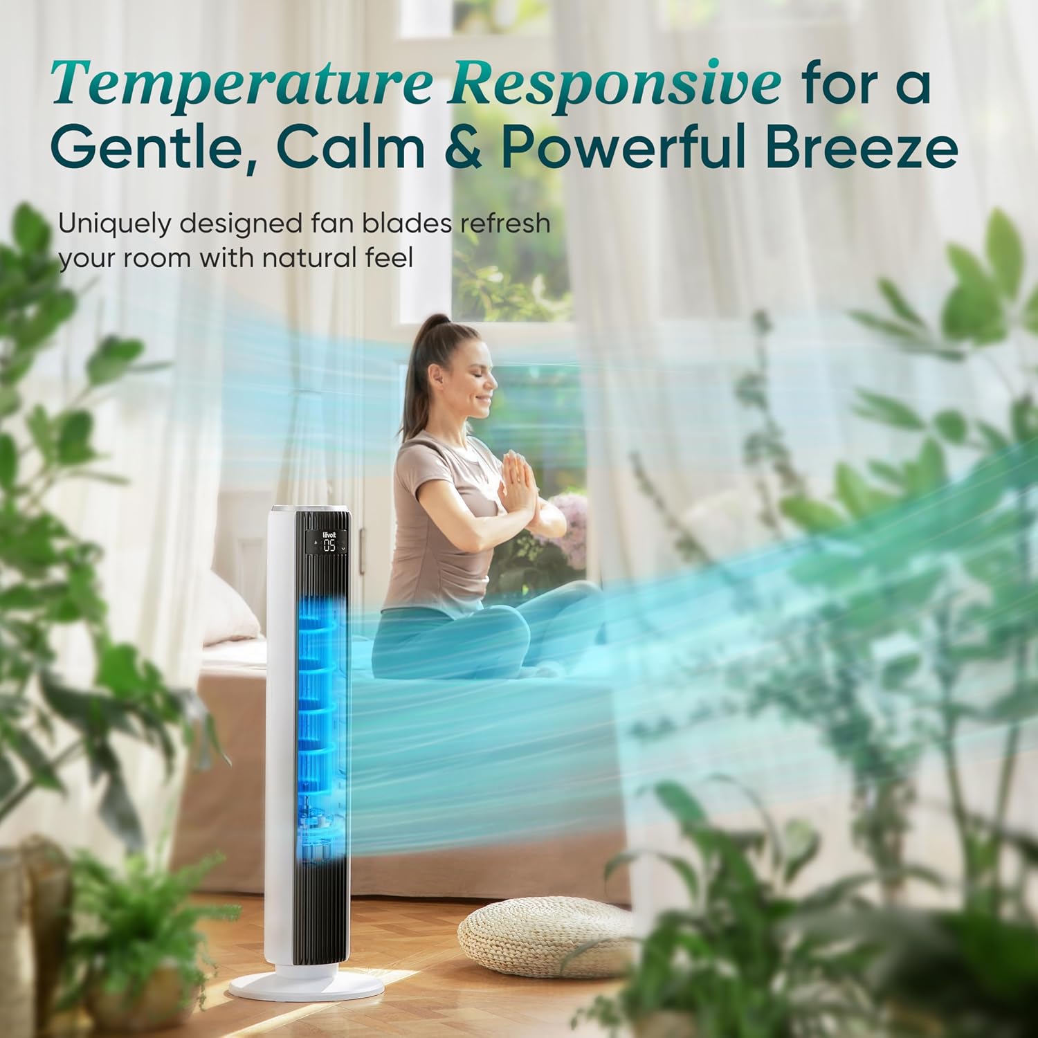 LEVOIT 20dB Silent Tower Fan with Remote Control, 7.9m/s Powerful Fan with DC Motor, 26W Energy, 4 Modes 12 Speeds 12H Timer, Advanced Sleep Mode, Front Display, 90° Oscillation