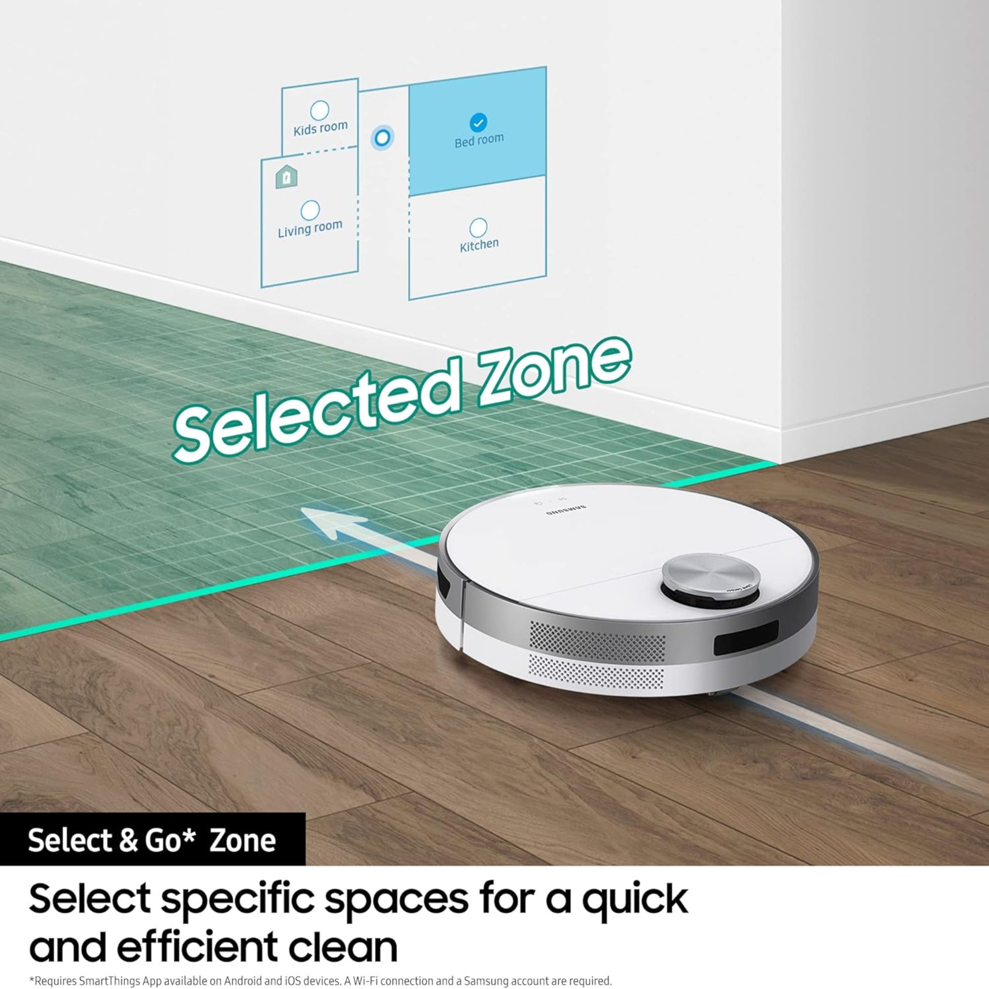 Samsung Jet Bot Robot Vacuum Cleaner – 60W Suction LiDAR Navigation Smart Control VR30T80313W (White)