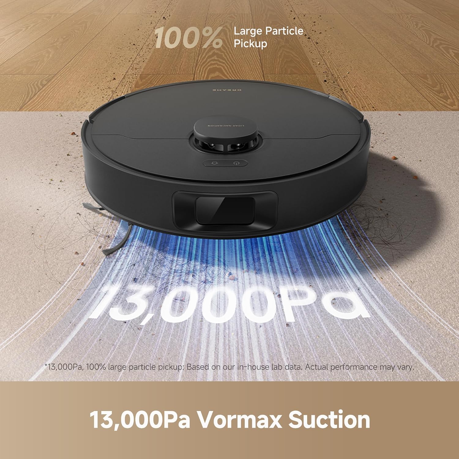 DREAME D20 Plus Robot Vacuum, 13,000Pa Suction, DuoBrush for Zero Tangled Hair, 5L Dust Bag for 150 Days, LDS Navigation, 2-in-1 Vacuum & Mop, 5,200mAh Battery, 2 Years Warranty, Black