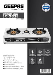 Geepas Stainless Steel Gas Cooker, Auto Piezo Ignition, Triple Gas Burner | Low Gas Consumption | FFD | Cast Iron Mixing Tube