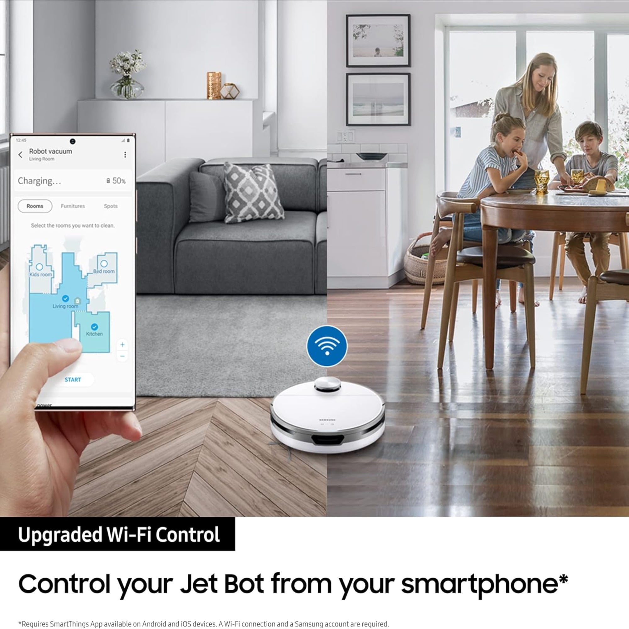 Samsung Jet Bot Robot Vacuum Cleaner – 60W Suction LiDAR Navigation Smart Control VR30T80313W (White)