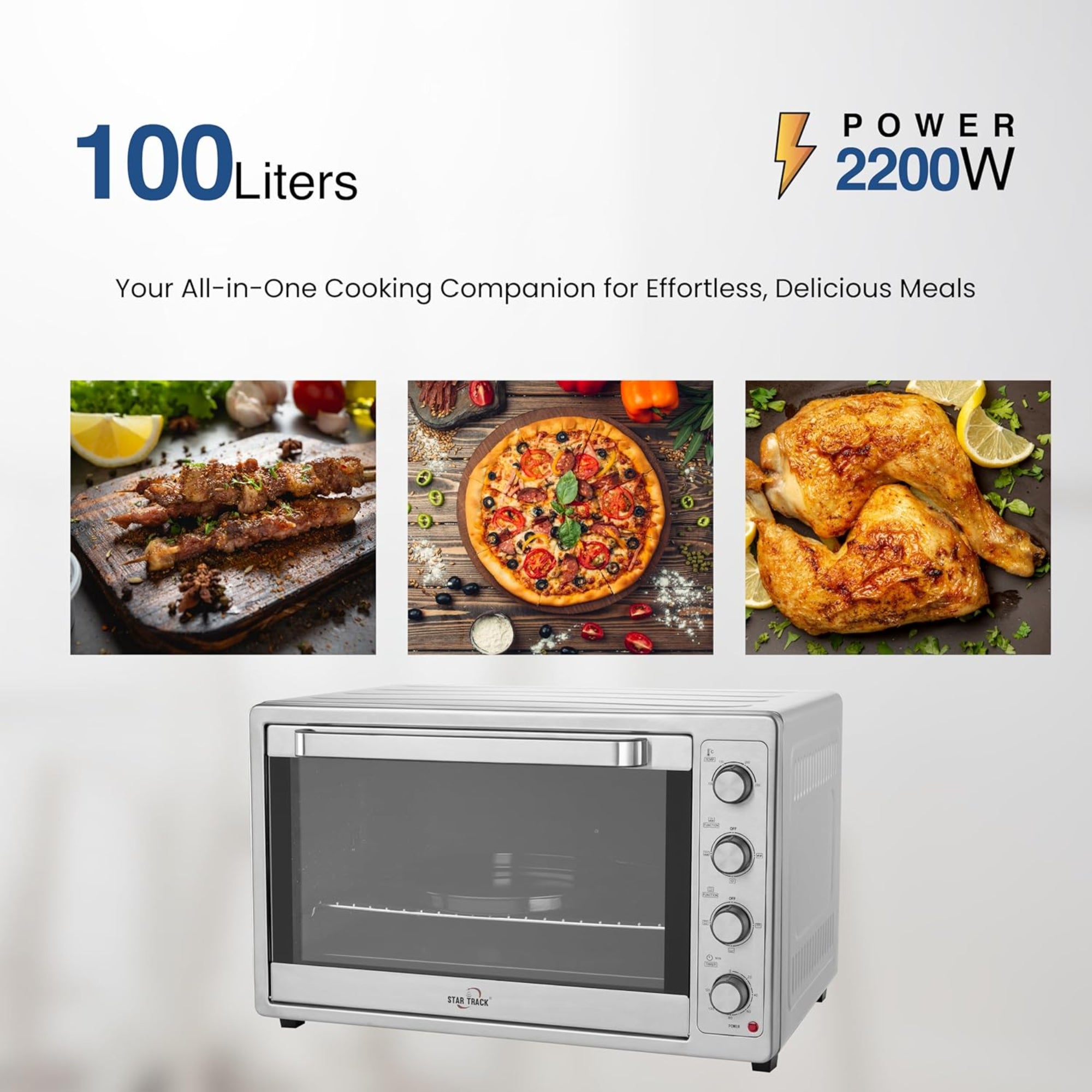 Star Track Electric Oven 100L Self-Clean Rotisserie Convection 2200W 120-Min Timer ST-100SSW-EO2200