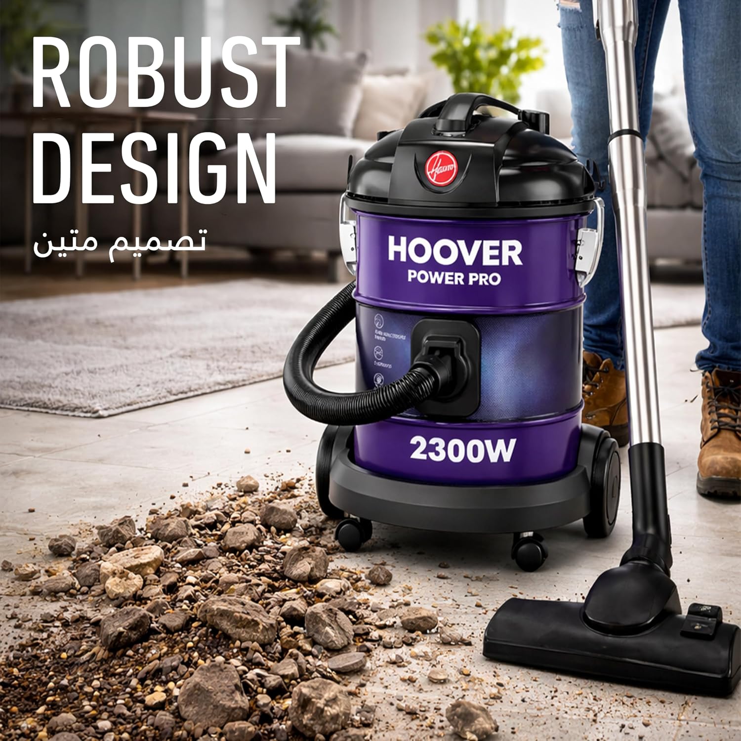 Hoover Power Pro Drum Vacuum Cleaner 22 Litre XL Large Capacity, 2300W with Blower Function for Home & Office Use, Purple, 3 Year Motor Warranty - HT85-T3-ME