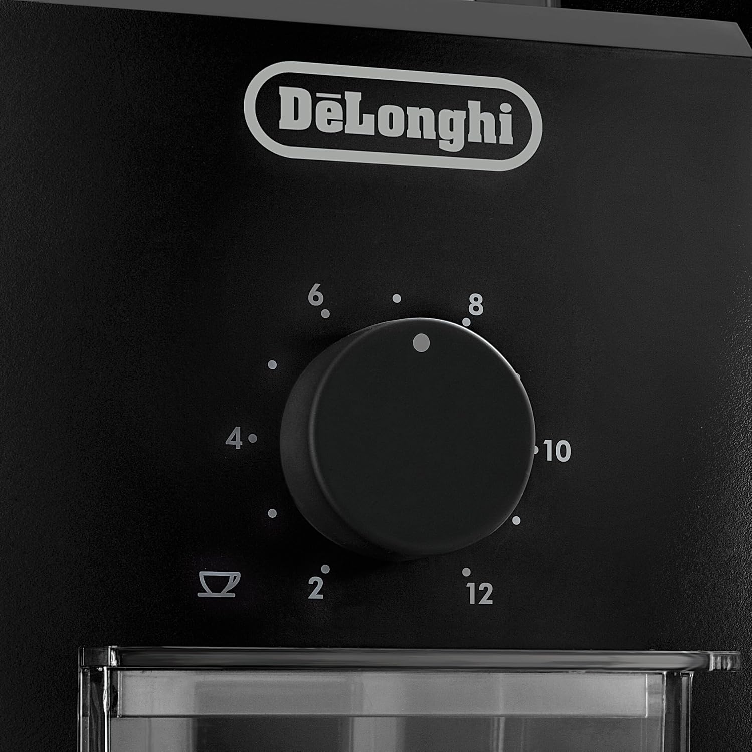 De'Longhi Electric Coffee Grinder, 110W, Burr Grinding System, 12 Settings, Stainless Steel Blade, 12 Cup Capacity, 120g Bean Container, Removable Transparent Lid – KG79, Black