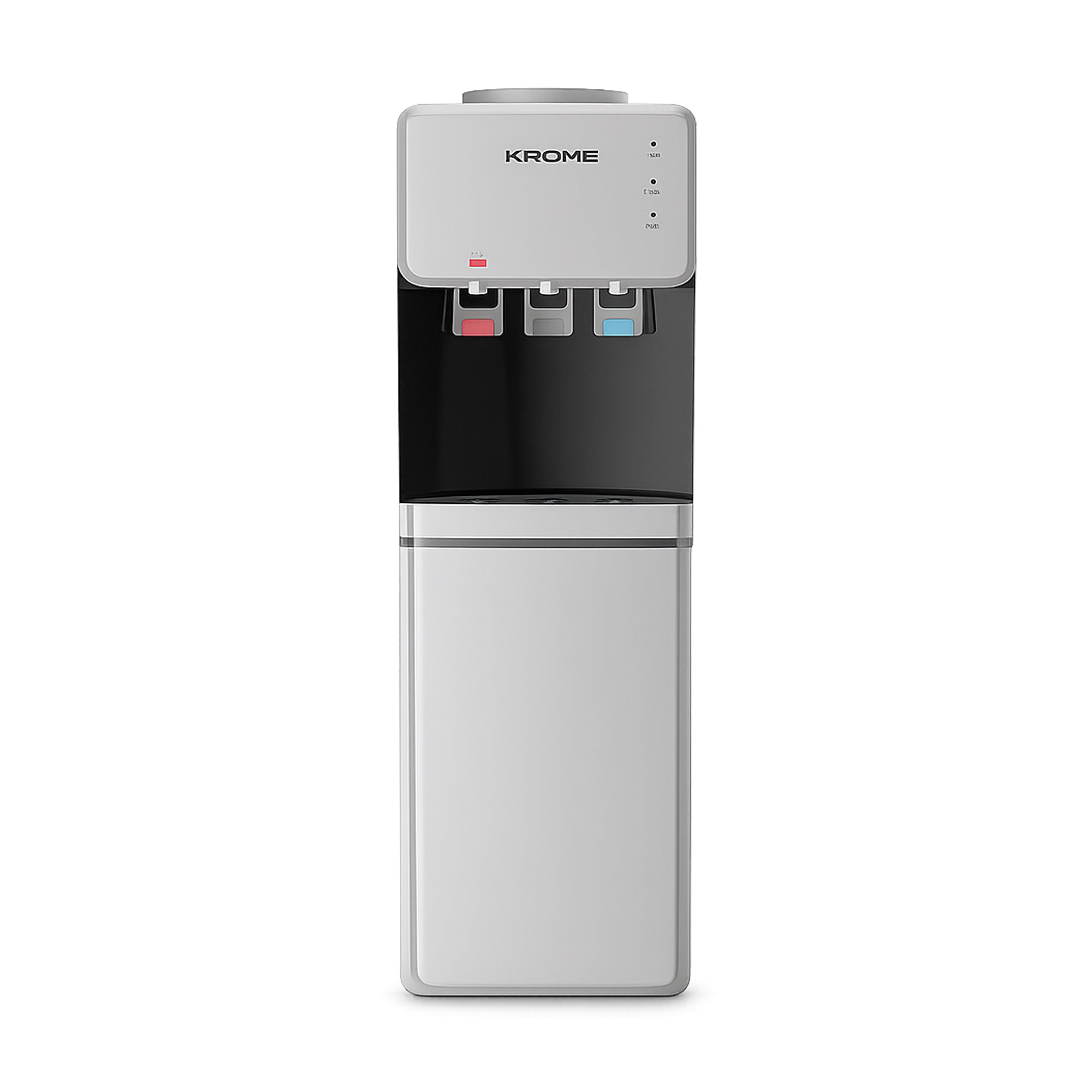 Krome Top Load Water Dispenser – Hot Cold Normal Child Lock Cabinet Storage KR-WDTL (Silver/Black)