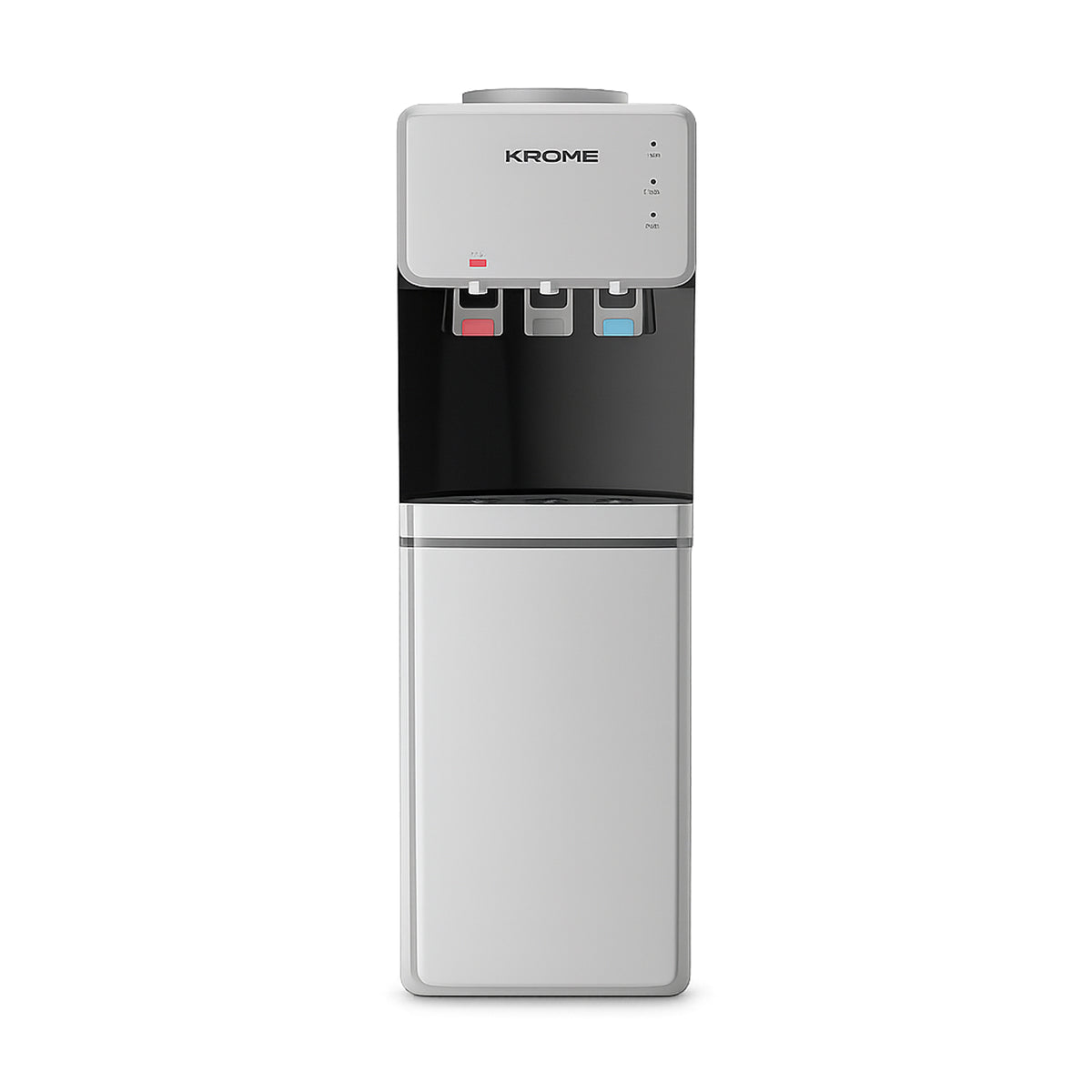 Krome Top Load Water Dispenser – Hot Cold Normal Child Lock Cabinet Storage KR-WDTL (Silver/Black)