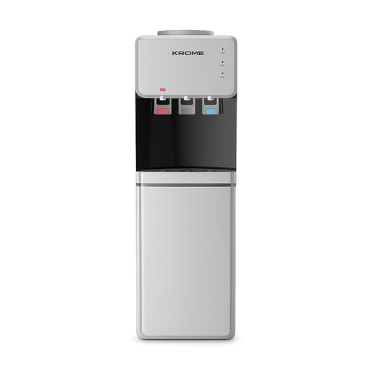 Krome Top Load Water Dispenser – Hot Cold Normal Child Lock Cabinet Storage KR-WDTL (Silver/Black)