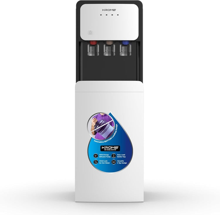 KROME Bottom-Loading Water Dispenser, Hot, Cold & Warm Water, Child Safety Lock, Stainless Steel Tanks, 3L Cooling & 5L Heating Capacity, LED Indicators, KR-WDBL1003TSP