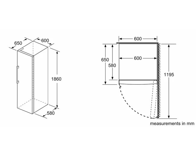 Bosch GSN36VW31U upright freezer dimensions drawing