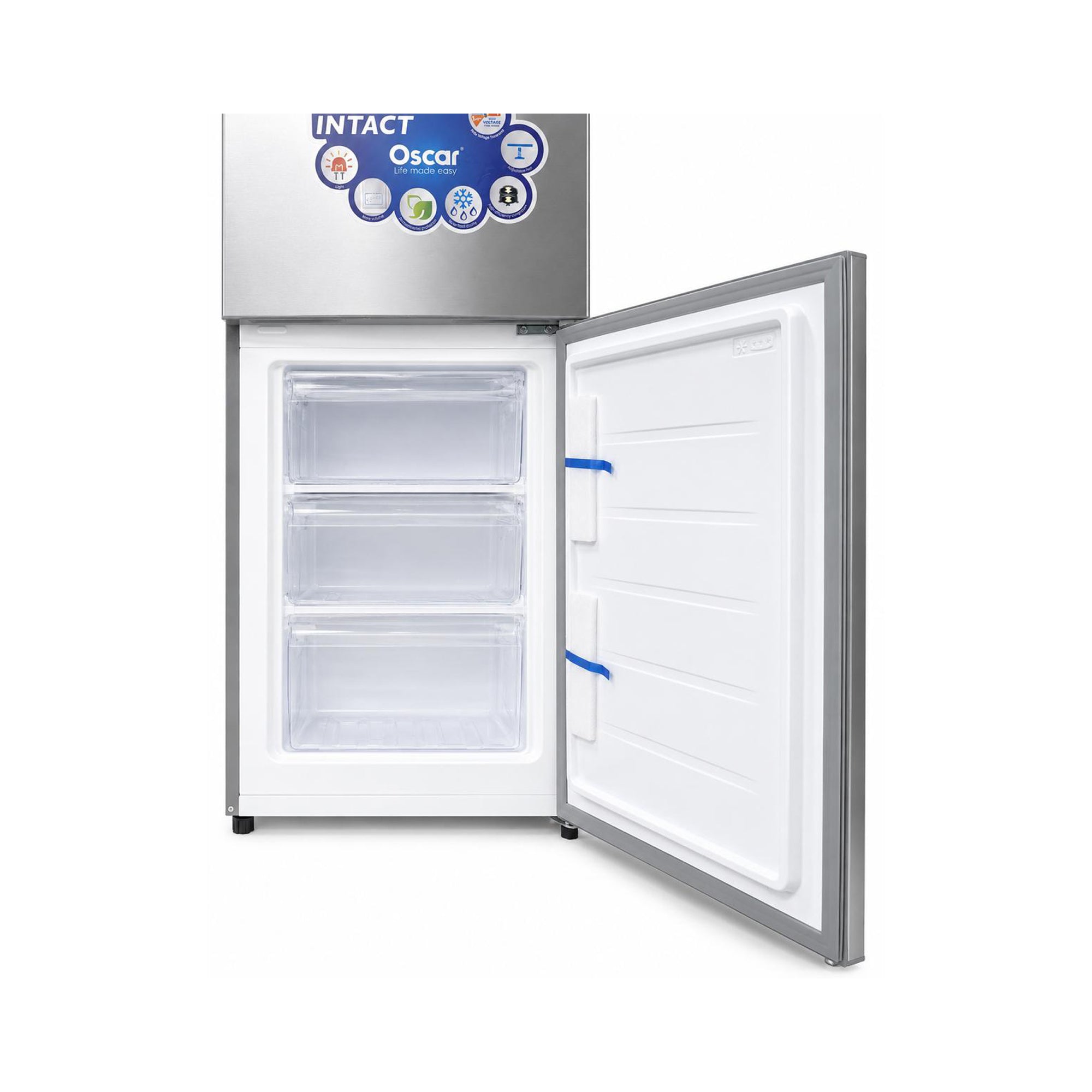 OSCAR Double Door Refrigerator 290L Frost Cooling Adjustable Shelves Freezer Compartment OSC-M290D (Silver Finish)