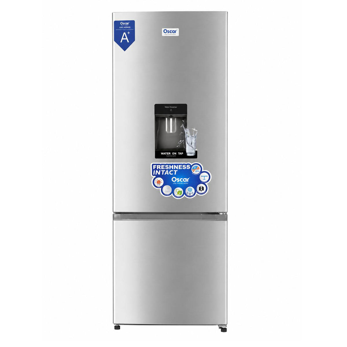 OSCAR Double Door Refrigerator 290L Frost Cooling Adjustable Shelves Freezer Compartment OSC-M290D (Silver Finish)