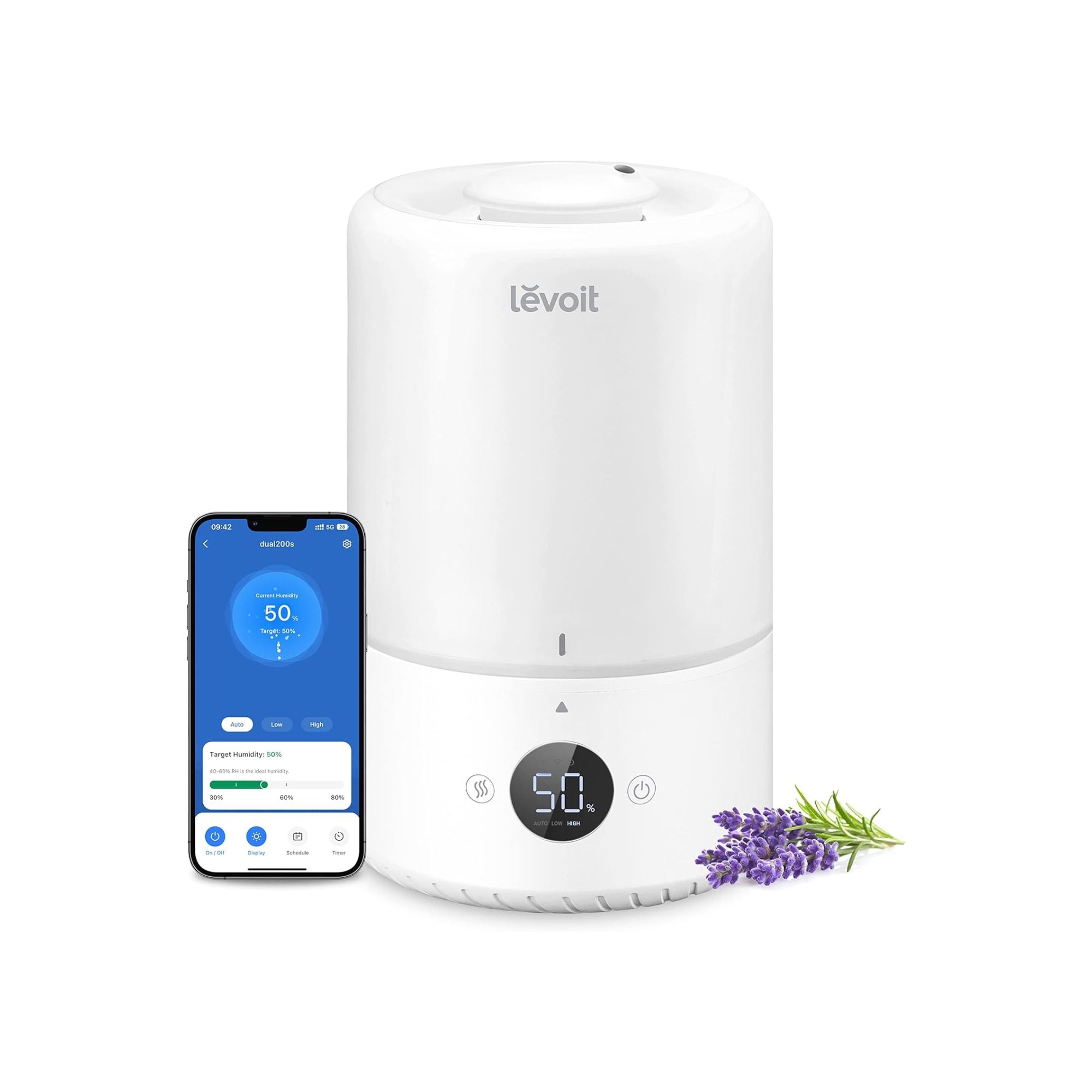 LEVOIT Smart Cool Mist Top Fill Humidifiers for Bedroom with Sensor, Auto Humidity Setting, APP & Voice Control, Essential Oil Diffuser, Ultra Quiet Operation, Super Easy Top Fill, 3L, White