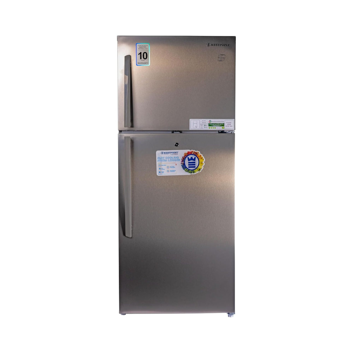 Westpoint 500 Liters Double Door Refrigerator,No-Frost, INVERTER COMPRESSOR, Vegetable Drawers, Fresh Zone Compartment, Twister for Ice Cubes, LOCK & KEY Silver WNN-5019EIV