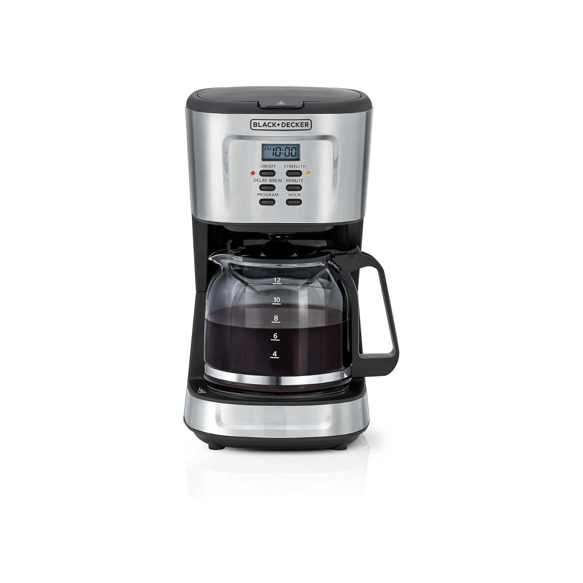 BLACK+DECKER 12-Cup Coffee Maker, 900W Programmable Drip Coffee Machine, 1.5L Glass Carafe, 24-Hour Timer, Keep Warm Function, LCD Display, Auto Shut-Off, Boil Dry Protection, Black - DCM85-B5