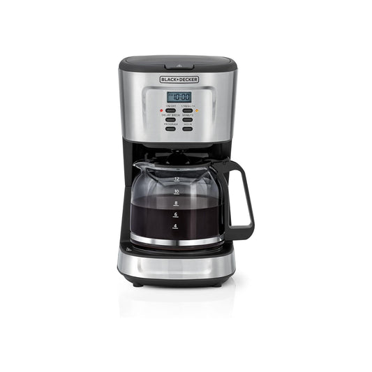 BLACK+DECKER 12-Cup Coffee Maker, 900W Programmable Drip Coffee Machine, 1.5L Glass Carafe, 24-Hour Timer, Keep Warm Function, LCD Display, Auto Shut-Off, Boil Dry Protection, Black - DCM85-B5