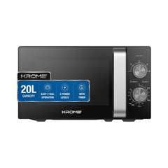 KROME Microwave Oven, 20L Capacity, 700W Output, 5 Power Levels, 35 Minute Timer, Cooking End Signal, Grey Painted Cavity, Black Color| KR-MW20MM