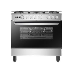 Hisense HFG90335RX 90 cm Freestanding Gas Cooker, 5 Gas Burners with Flame Failure Device, Cast Iron Pan Support, Auto Ignition, Stainless Steel