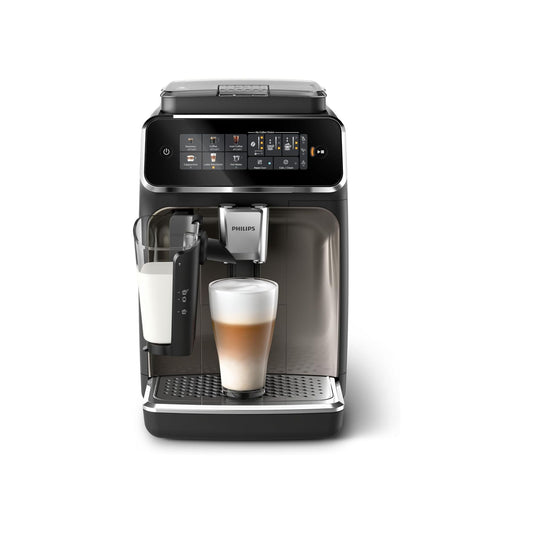 Philips Fully Automatic Coffee Machine Series 3300-6 Beverages, 1.8L Water Capacity, 1500W, LatteGo, SilentBrew, Coloured Touch Display, 12 Grinder Settings, Black Chrome - EP3347/90