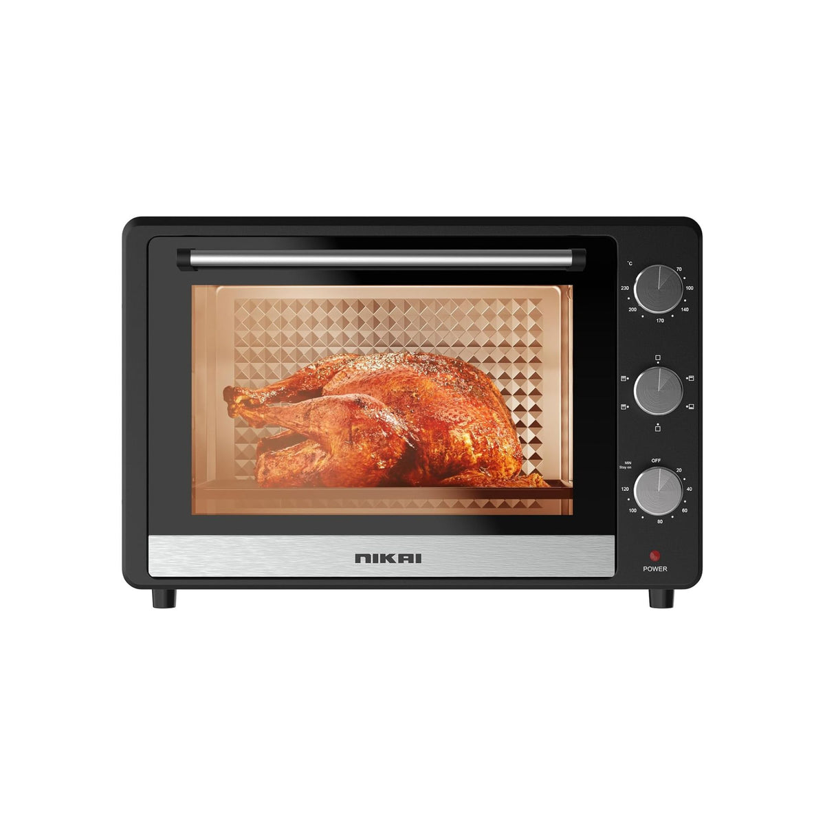 Nikai 46L Electric Oven, 1800W Power, Adjustable Temperature, 7 Heating Stages, 60-Min Timer with Bell Ring, Indicator Light, Keep Warm Function, High-Efficiency Heating, Accessories Included -NT655N2