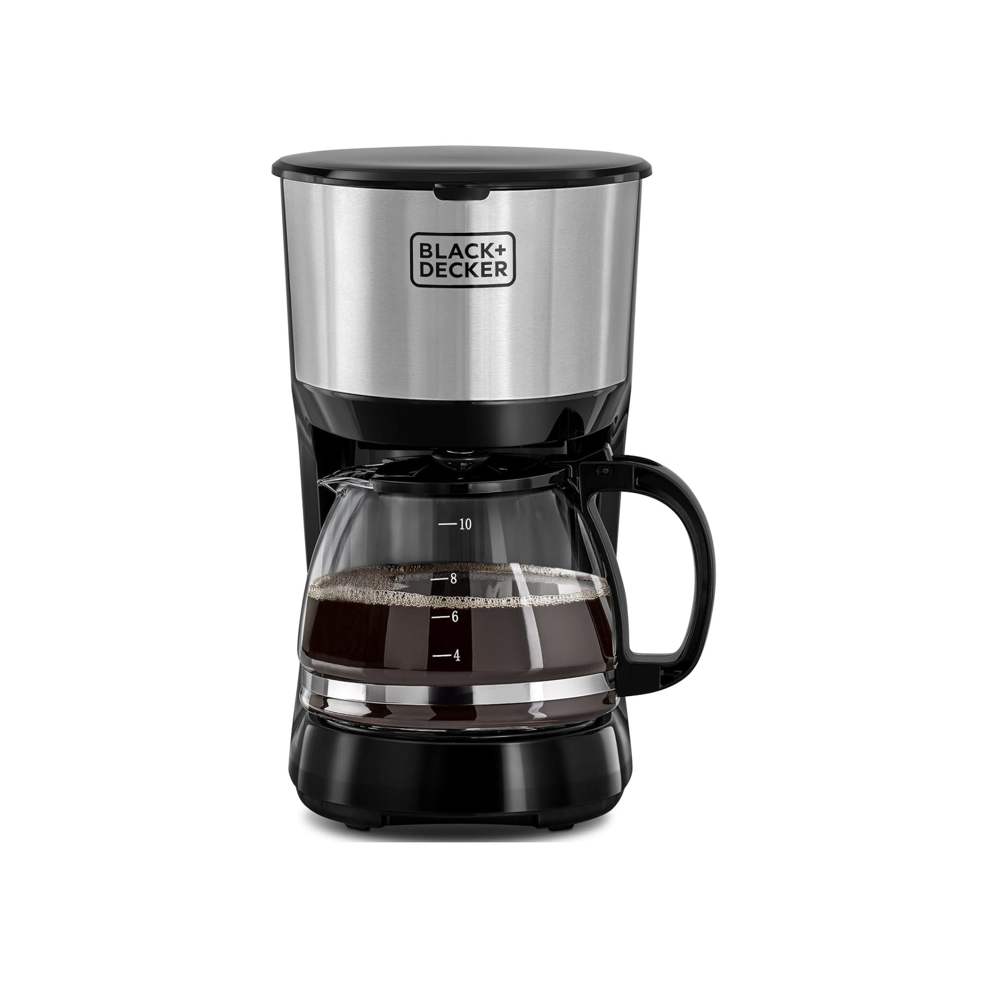 Black+Decker 750W 10 Cup Coffee Maker/Coffee Machine With Glass Carafe For Drip Coffee, Silver/Black - Dcm750S-B5, 2 Years Warranty