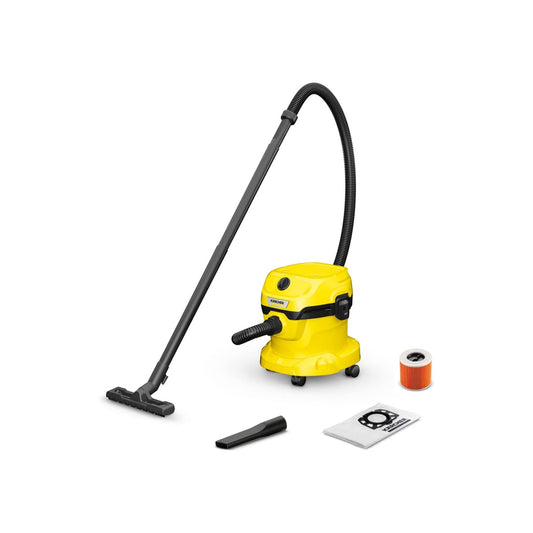 Karcher WD 2 Plus Wet and Dry Vacuum Cleaner with Blower Function, 1000W Power, 12L Impact-Resistant Container, 1.8m Suction Hose, for Home, Garage, Workshop & Car Cleaning, Yellow