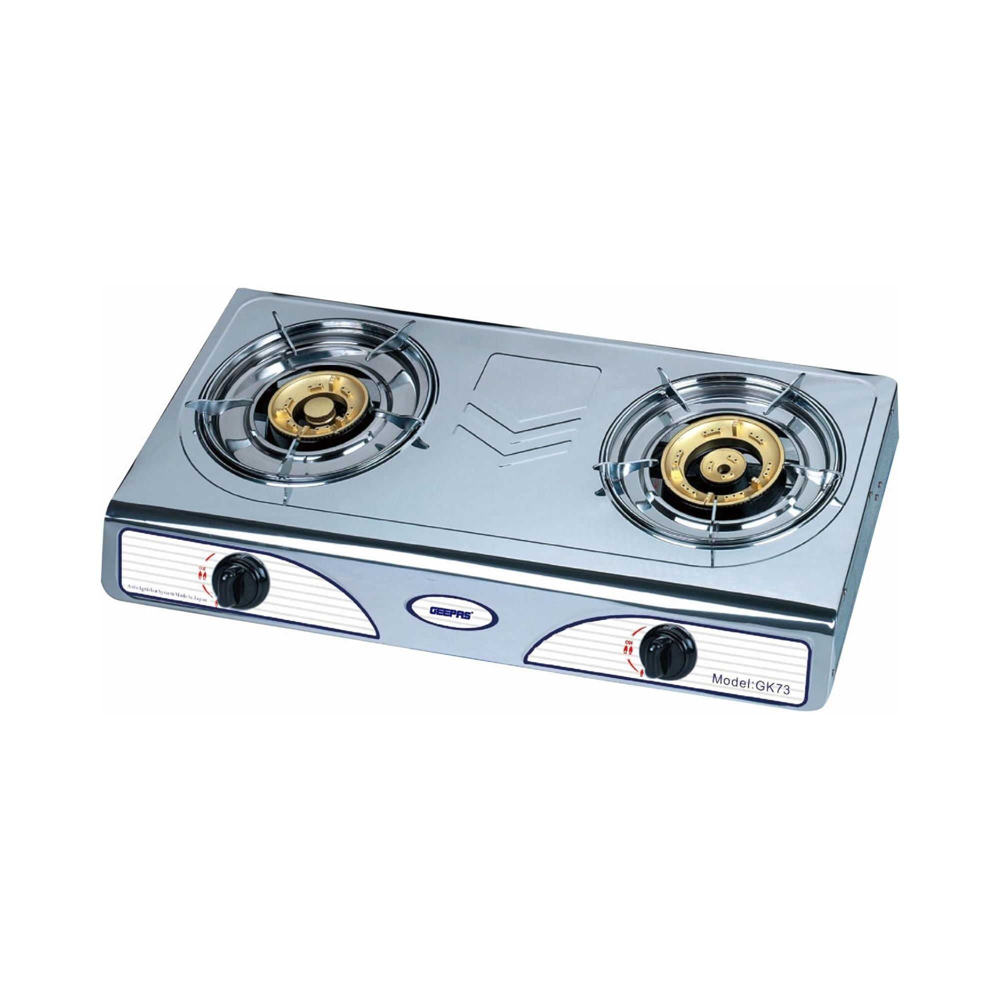 Geepas GK73 Stainless Steel Gas Stove Burner - 2 Burner Hob, Auto Ignition, Robust Build, High fuel-efficiency, Anti-Skid Feet, Easy to Clean