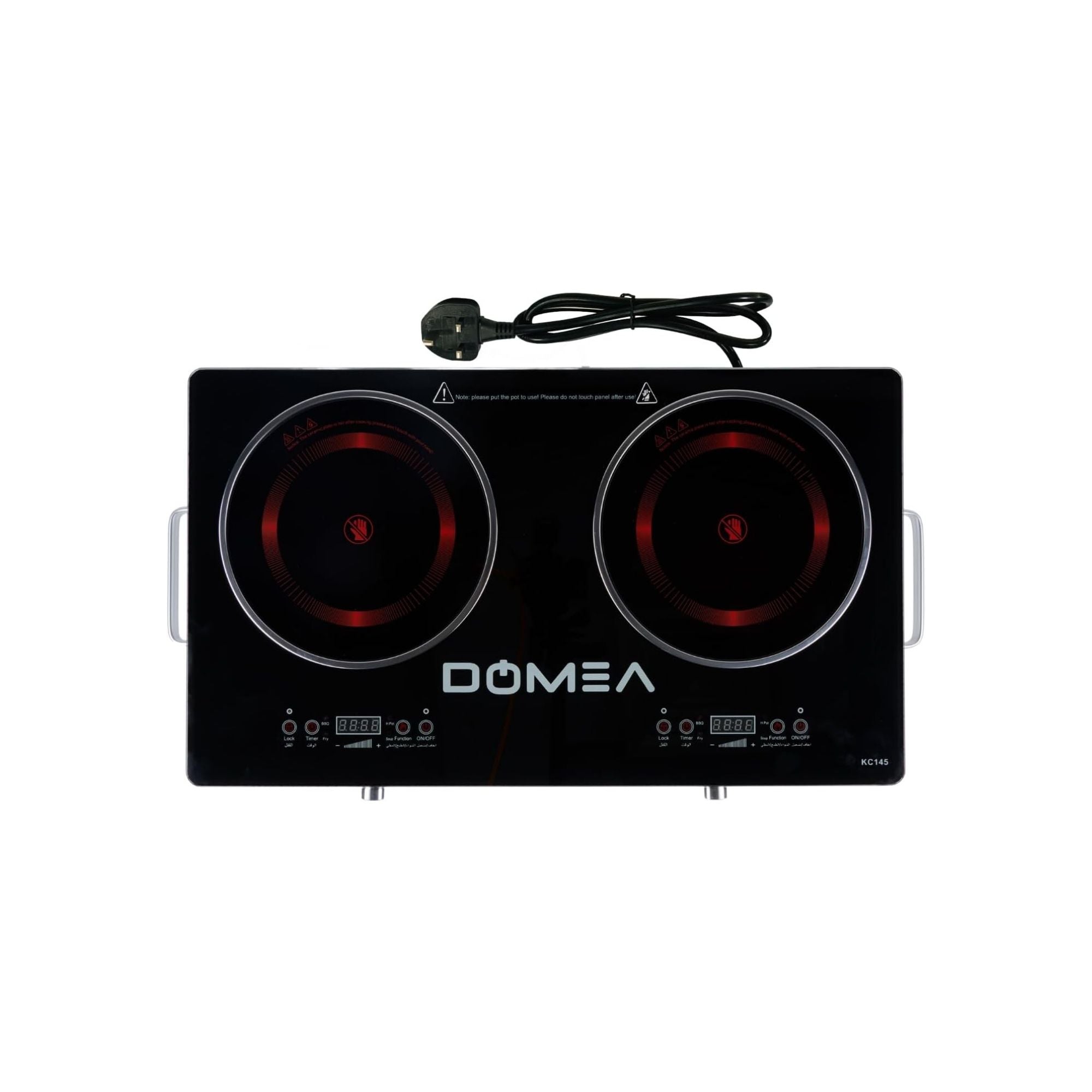 DOMEA 2-Burner Infrared Cooktop, 3600W Electric Dual Burner, LED Display, 4 Preset Cooking Functions, Child Lock, Compatible with All Cookware, A-Grade Micro Crystal Panel, For Fast & Easy Cooking, KC145