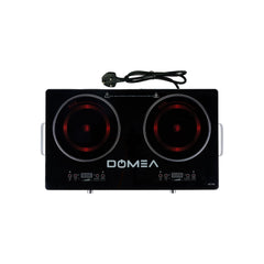 DOMEA 2-Burner Infrared Cooktop, 3600W Electric Dual Burner, LED Display, 4 Preset Cooking Functions, Child Lock, Compatible with All Cookware, A-Grade Micro Crystal Panel, For Fast & Easy Cooking, KC145