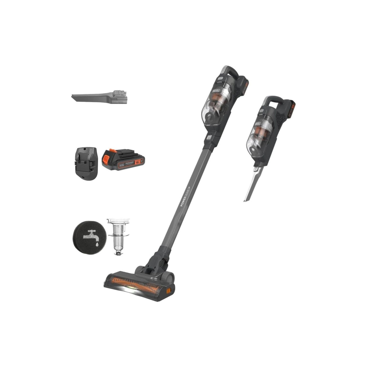 BLACK+DECKER POWERSERIES+ 18V MAX Cordless Stick Vacuum with LED Floor Lights, Lightweight, Removable Battery (BHFEA18D1)