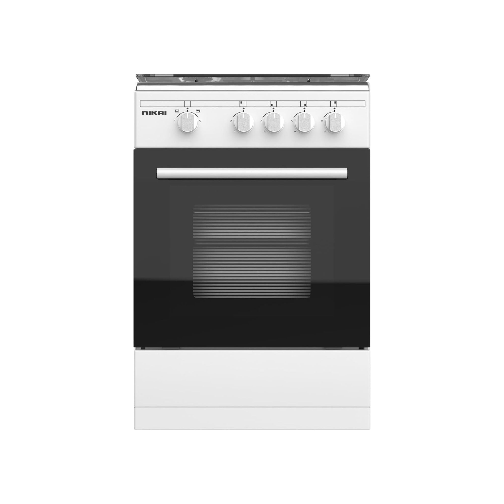 Nikai 50x50cm 4 Burner Freestanding Gas Cooker, Grill Function with Tray & Grid, Glass Lid, Enamel Pan Support Convenient for Cleaning Made in Turkey - U2110N5FS (White)