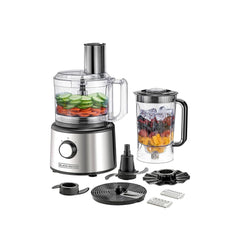 BLACK+DECKER Food Processor 750W, 25-in-1 Multi-Function, 2L Bowl & 2.3L Blender, Stainless Steel, 2 Speeds + Pulse, Chopper, Slicer, Shredder, Dough Maker, Dishwasher Safe | FX760SB-B5