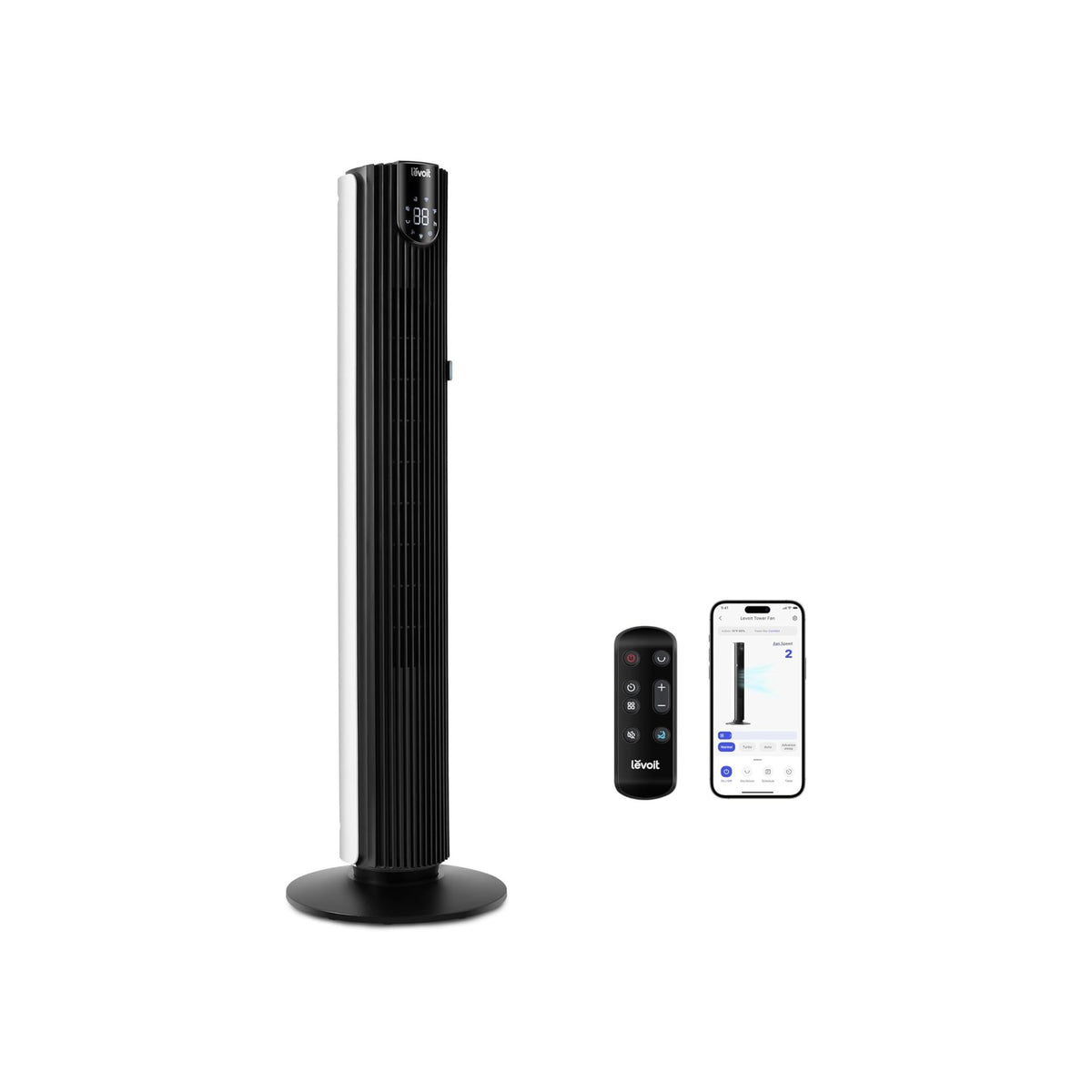 LEVOIT Smart Control 25dB Silent Tower Fan 42Inch, 7.9m/s Powerful Electric Coolness Fan for Bedroom, DC Motor, 90° Oscillating and 60° Up and Down, Voice Control 4 Modes 12 Speeds 【2-Years Warranty】