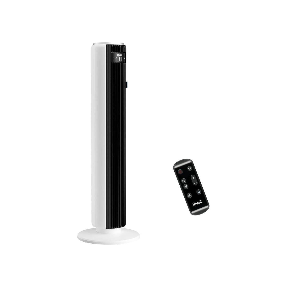 LEVOIT 20dB Silent Tower Fan with Remote Control, 7.9m/s Powerful Fan with DC Motor, 26W Energy, 4 Modes 12 Speeds 12H Timer, Advanced Sleep Mode, Front Display, 90° Oscillation